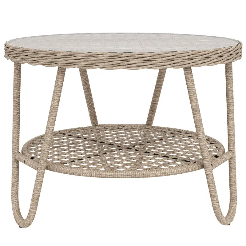 Mesa de Jardín Exterior de Ratán Mesita Auxiliar de Jardín con Estante Tablero de Vidrio Templado 65x65x50 cm Amarillo Mesa de Jardín Exterior de Ratán Mesita Auxiliar de Jardín con Estante Tablero de Vidrio Templado 65x65x50 cm Amarillo