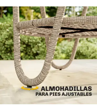 Mesa de Jardín Exterior de Ratán Mesita Auxiliar de Jardín con Estante Tablero de Vidrio Templado 65x65x50 cm Amarillo