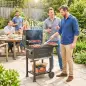 Barbacoa de Carbón Portátil con Parrilla de Acero Inoxidable Estante Lateral Termómetro Bandeja y Ruedas Negro