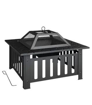 Brasero Exterior de Acero Cuadrado 67x67x47 cm Brasero Exterior Jardín con Atizador Tapa de Malla para Fiesta Negro