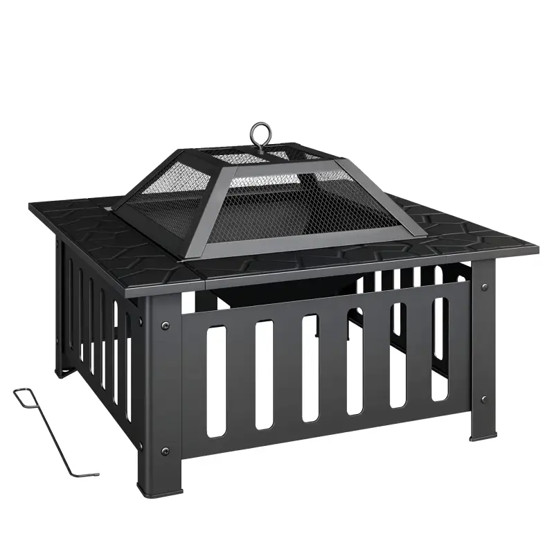 Brasero Exterior de Acero Cuadrado 67x67x47 cm Brasero Exterior Jardín con Atizador Tapa de Malla para Fiesta Negro Brasero Exterior de Acero Cuadrado 67x67x47 cm Brasero Exterior Jardín con Atizador Tapa de Malla para Fiesta Negro
