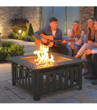 Brasero Exterior de Acero Cuadrado 67x67x47 cm Brasero Exterior Jardín con Atizador Tapa de Malla para Fiesta Negro