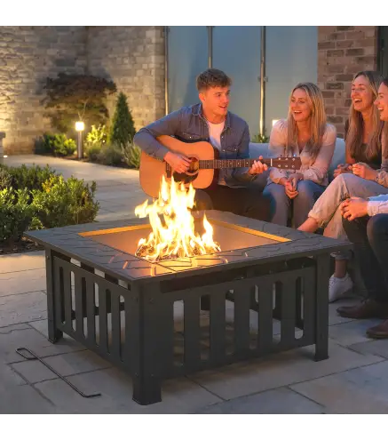 Brasero Exterior de Acero Cuadrado 67x67x47 cm Brasero Exterior Jardín con Atizador Tapa de Malla para Fiesta Negro