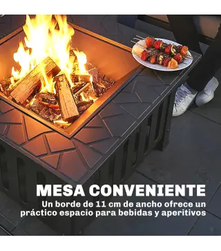 Brasero Exterior de Acero Cuadrado 67x67x47 cm Brasero Exterior Jardín con Atizador Tapa de Malla para Fiesta Negro