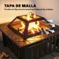 Brasero Exterior de Acero Cuadrado 67x67x47 cm Brasero Exterior Jardín con Atizador Tapa de Malla para Fiesta Negro