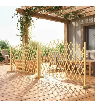 Set de 2 Paneles de Vallas de Jardín Exterior Extensibles de Madera para Decoración Terraza 180x30x103 cm Natural