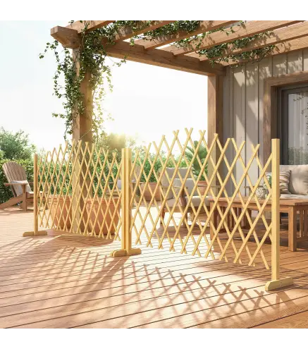 Set de 2 Paneles de Vallas de Jardín Exterior Extensibles de Madera para Decoración Terraza 180x30x103 cm Natural