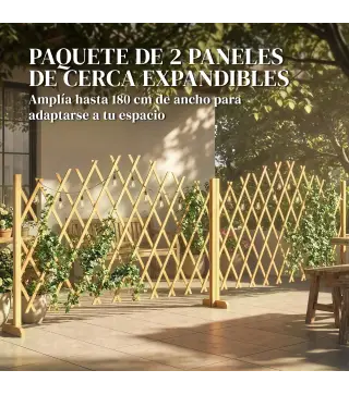 Set de 2 Paneles de Vallas de Jardín Exterior Extensibles de Madera para Decoración Terraza 180x30x103 cm Natural