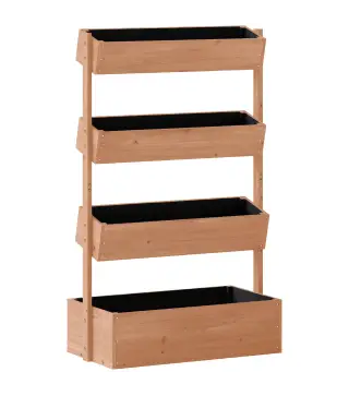 Jardinera de Madera de 4 Niveles Jardinera Elevada Exterior con Orificios de Drenaje Tela no Tejida Marrón