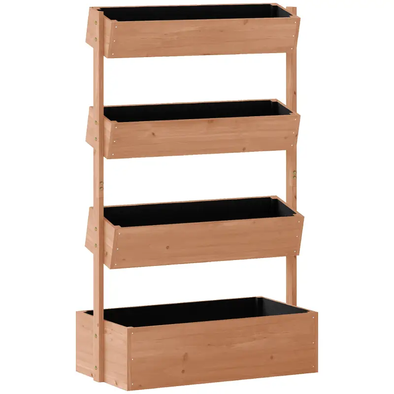 Jardinera de Madera de 4 Niveles Jardinera Elevada Exterior con Orificios de Drenaje Tela no Tejida Marrón