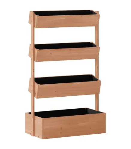 Jardinera de Madera de 4 Niveles Jardinera Elevada Exterior con Orificios de Drenaje Tela no Tejida Marrón