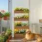 Jardinera de Madera de 4 Niveles Jardinera Elevada Exterior con Orificios de Drenaje Tela no Tejida Marrón
