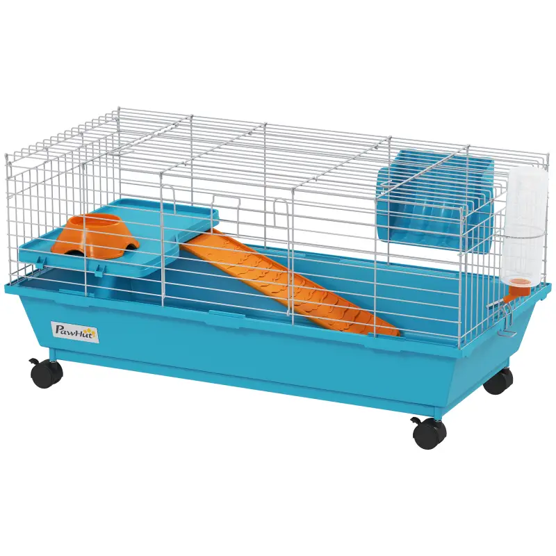 Jaula para Animales Pequeños con Ruedas Botella Comedero Dispensador de Heno para Conejos y Cobayas 89x44x43 cm Azul Jaula para Animales Pequeños con Ruedas Botella Comedero Dispensador de Heno para Conejos y Cobayas 89x44x43 cm Azul