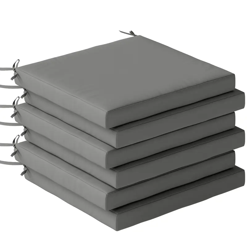 Juego de Cojines para Sillas de Comedor 46x42x7 cm 6 Piezas con Funda Lavable y Lazos Impermeable Anti-UV Gris Oscuro