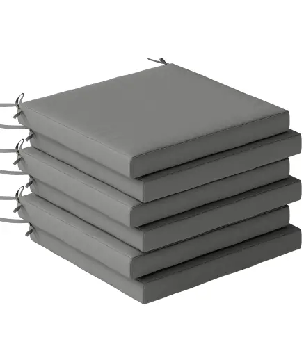 Juego de Cojines para Sillas de Comedor 46x42x7 cm 6 Piezas con Funda Lavable y Lazos Impermeable Anti-UV Gris Oscuro