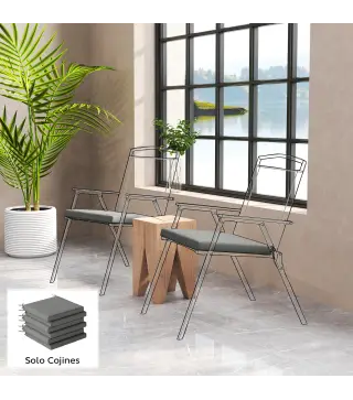 Juego de Cojines para Sillas de Comedor 46x42x7 cm 6 Piezas con Funda Lavable y Lazos Impermeable Anti-UV Gris Oscuro