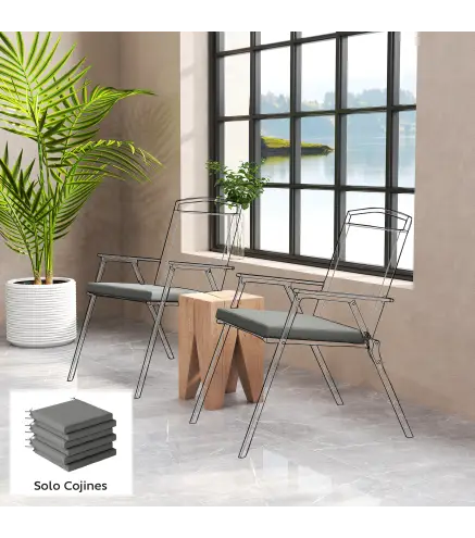 Juego de Cojines para Sillas de Comedor 46x42x7 cm 6 Piezas con Funda Lavable y Lazos Impermeable Anti-UV Gris Oscuro
