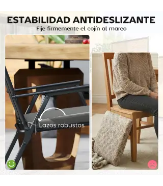 Juego de Cojines para Sillas de Comedor 46x42x7 cm 6 Piezas con Funda Lavable y Lazos Impermeable Anti-UV Gris Oscuro