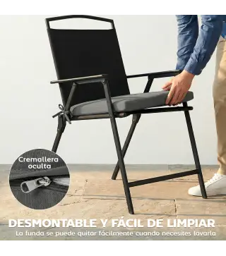 Juego de Cojines para Sillas de Comedor 46x42x7 cm 6 Piezas con Funda Lavable y Lazos Impermeable Anti-UV Gris Oscuro