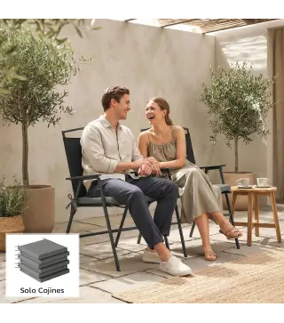 Juego de Cojines para Sillas de Comedor 46x42x7 cm 6 Piezas con Funda Lavable y Lazos Impermeable Anti-UV Gris Oscuro