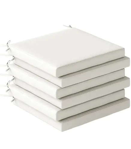 Juego de Cojines para Sillas de Comedor 46x42x7 cm 6 Piezas con Funda Lavable y Lazos, Impermeable y Anti-UV Crema