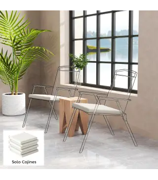 Juego de Cojines para Sillas de Comedor 46x42x7 cm 6 Piezas con Funda Lavable y Lazos, Impermeable y Anti-UV Crema