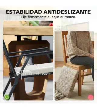Juego de Cojines para Sillas de Comedor 46x42x7 cm 6 Piezas con Funda Lavable y Lazos, Impermeable y Anti-UV Crema