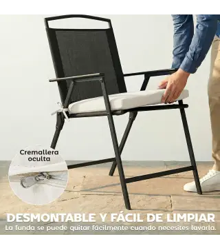 Juego de Cojines para Sillas de Comedor 46x42x7 cm 6 Piezas con Funda Lavable y Lazos, Impermeable y Anti-UV Crema