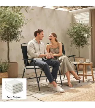 Juego de Cojines para Sillas de Comedor 46x42x7 cm 6 Piezas con Funda Lavable y Lazos, Impermeable y Anti-UV Crema