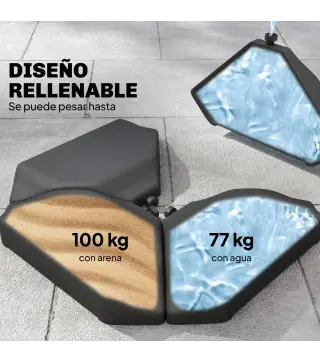 Base para Sombrilla de 4 Piezas, para Cantilever Soporte para Parasol de HDPE Rellenable con Agua 77 kg o Arena 100 kg