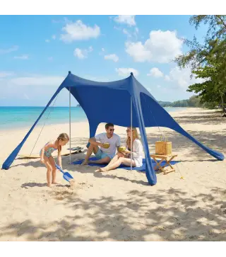 Carpa Playa Plegable con Esterilla UPF50+ Postes de Aluminio Pala Estacas y Bolsa de Transporte Azul