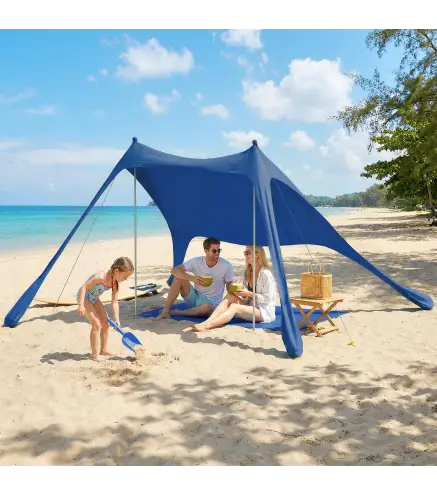 Carpa Playa Plegable con Esterilla UPF50+ Postes de Aluminio Pala Estacas y Bolsa de Transporte Azul