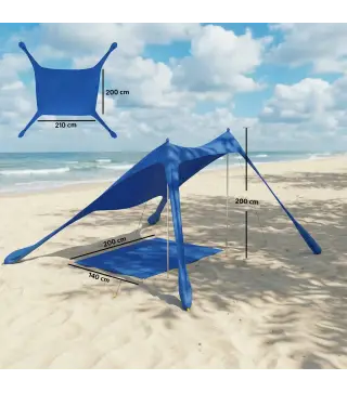 Carpa Playa Plegable con Esterilla UPF50+ Postes de Aluminio Pala Estacas y Bolsa de Transporte Azul
