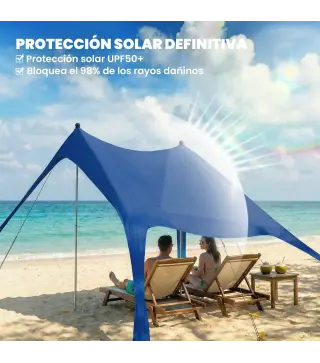 Carpa Playa Plegable con Esterilla UPF50+ Postes de Aluminio Pala Estacas y Bolsa de Transporte Azul