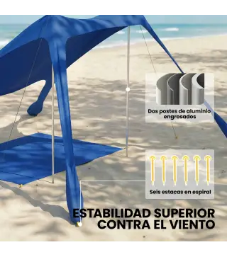 Carpa Playa Plegable con Esterilla UPF50+ Postes de Aluminio Pala Estacas y Bolsa de Transporte Azul