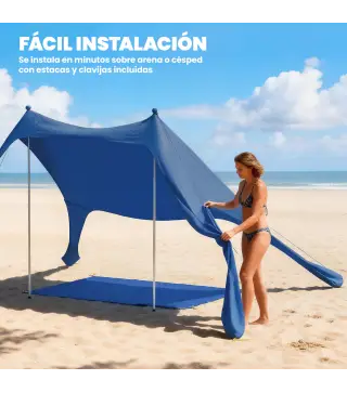 Carpa Playa Plegable con Esterilla UPF50+ Postes de Aluminio Pala Estacas y Bolsa de Transporte Azul