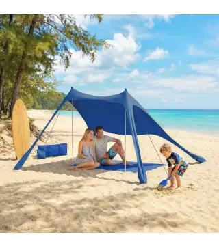Carpa Playa Plegable con Esterilla UPF50+ Postes de Aluminio Pala Estacas y Bolsa de Transporte Azul