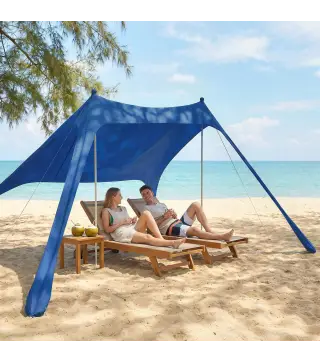 Carpa Playa Plegable con Esterilla UPF50+ Postes de Aluminio Pala Estacas y Bolsa de Transporte Azul