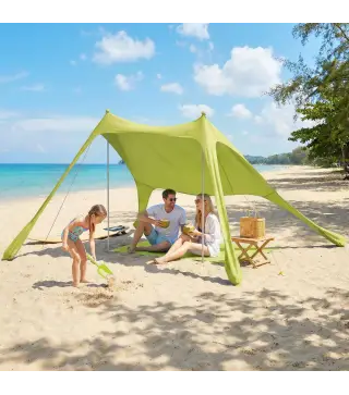 Carpa Playa Plegable con Esterilla UPF50+ Postes de Aluminio Pala Estacas y Bolsa de Transporte Verde