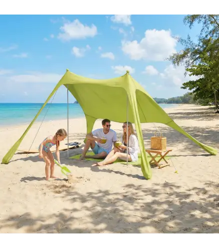 Carpa Playa Plegable con Esterilla UPF50+ Postes de Aluminio Pala Estacas y Bolsa de Transporte Verde