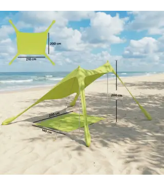 Carpa Playa Plegable con Esterilla UPF50+ Postes de Aluminio Pala Estacas y Bolsa de Transporte Verde