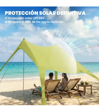 Carpa Playa Plegable con Esterilla UPF50+ Postes de Aluminio Pala Estacas y Bolsa de Transporte Verde