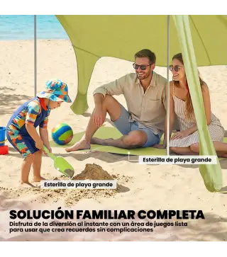 Carpa Playa Plegable con Esterilla UPF50+ Postes de Aluminio Pala Estacas y Bolsa de Transporte Verde