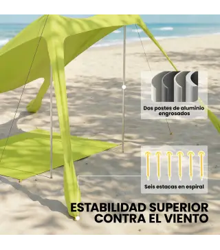 Carpa Playa Plegable con Esterilla UPF50+ Postes de Aluminio Pala Estacas y Bolsa de Transporte Verde