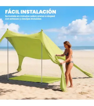 Carpa Playa Plegable con Esterilla UPF50+ Postes de Aluminio Pala Estacas y Bolsa de Transporte Verde