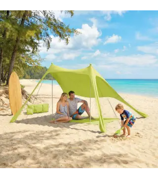 Carpa Playa Plegable con Esterilla UPF50+ Postes de Aluminio Pala Estacas y Bolsa de Transporte Verde