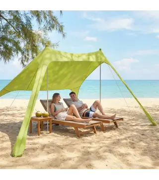Carpa Playa Plegable con Esterilla UPF50+ Postes de Aluminio Pala Estacas y Bolsa de Transporte Verde