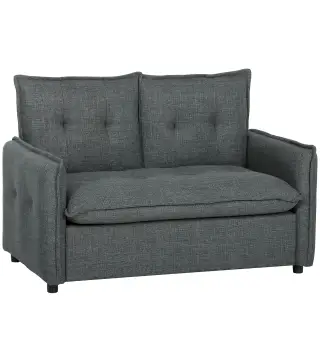 Sofá de 2 Plazas Tapizado en Lino con Acolchado Grueso, Diseño Capitoné para Espacios Pequeños 131x75x85 cm Gris Oscuro