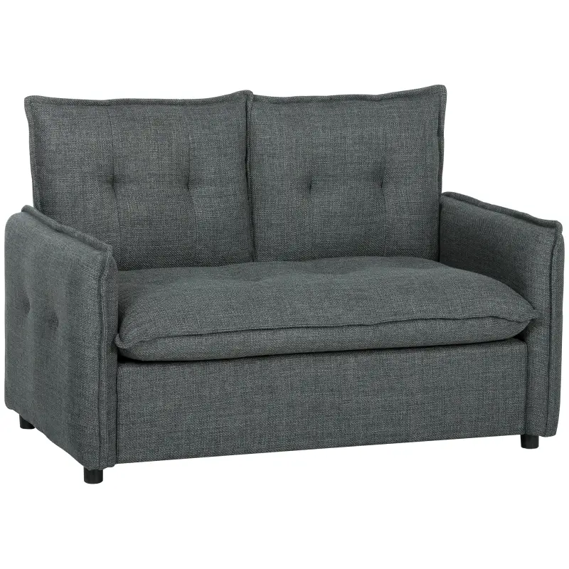 Sofá de 2 Plazas Tapizado en Lino con Acolchado Grueso, Diseño Capitoné para Espacios Pequeños 131x75x85 cm Gris Oscuro