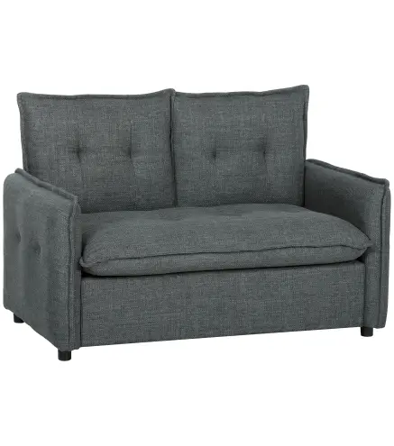 Sofá de 2 Plazas Tapizado en Lino con Acolchado Grueso, Diseño Capitoné para Espacios Pequeños 131x75x85 cm Gris Oscuro